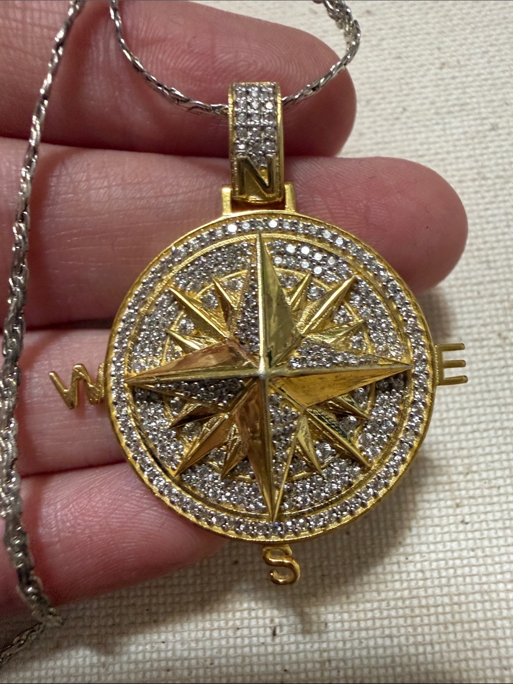 Sterling Silver 925 Gold Compass Pendant Necklace 17’ in - Picture 10 of 14